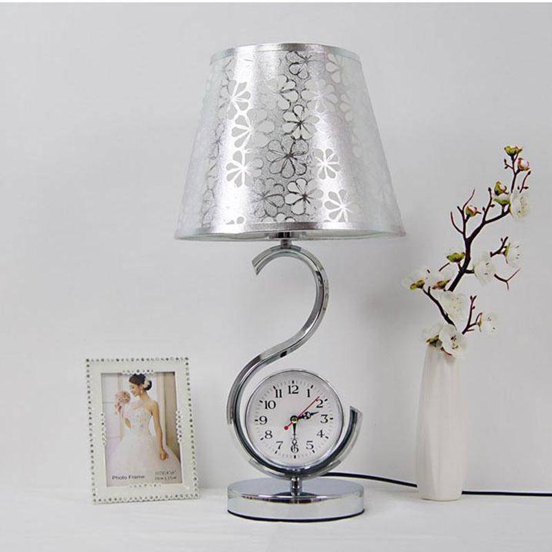 Modern Table Lamp Bedroom Bedside Lamp Living Room Decoration Fabric Lampshade Table Lamp with Clock
