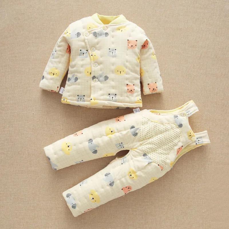 Baby Handmade Cotton Newborn Winter Warm Set Fall/Winter Cotton Jacket Thicken Pure Color Small Fresh Children's Two-piece Set