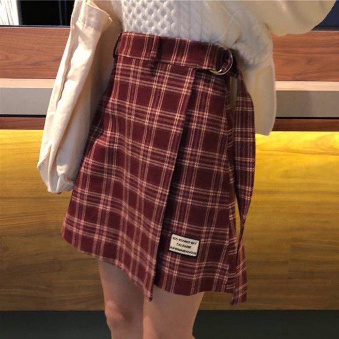 Summer Women Irregular Skirt High Waist Sexy Thin Plaid Skirt Anti-light Mini A-line Bag Hip Skirt
