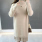 Long Faux Mink Fleece Sweater Winter Bottoming Sweater Thick Warm Knitted Lace Stitching Mohair Sweater Dress