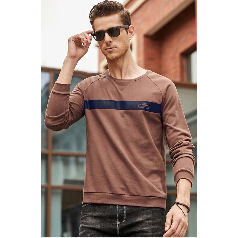 Men's Spring and Autumn Printing Shirt All-match Long-sleeved T-shirt Men's Bottoming Shirt Cotton Round Neck Comfortable Top Solid Casual Shirts