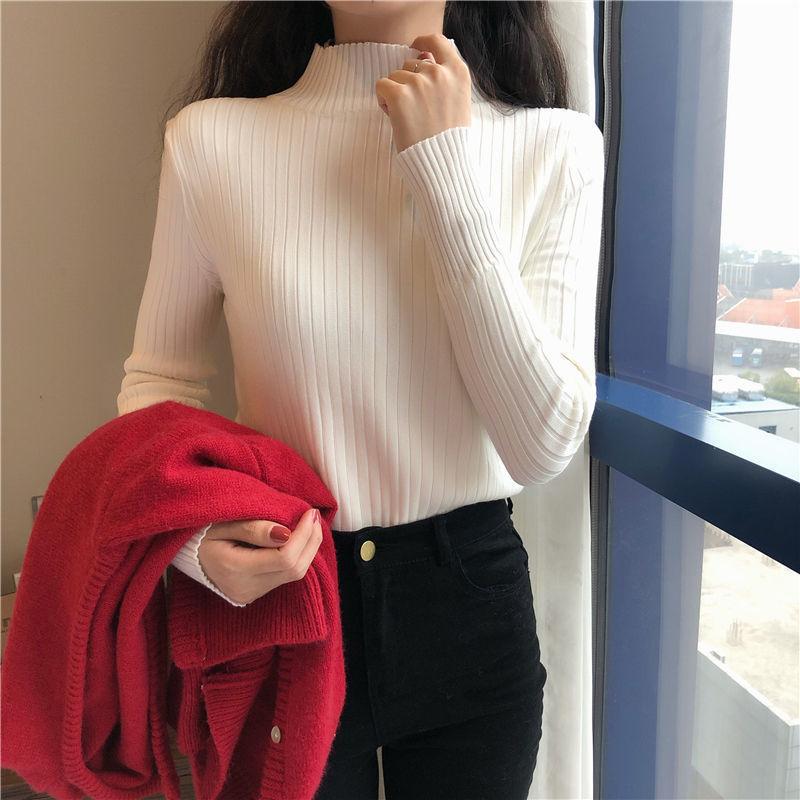 Women Turtleneck Pullover Sweater Inside for Winter Warm Short Slim Jumpers Long Sleeve Basic Tops Knit Sweaters Autumn Winter Thick Bottoming Shirt