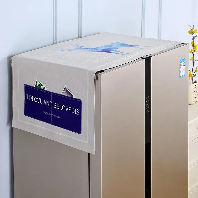 Cotton and Linen Refrigerator Cover Cloth Cartoon Printing Refrigerator Cover Washing Machine Storage Household Dust Cover