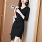 Burgundy Women V Collar Slim Dress Occupation Dress Temperament Occupation Tight Dress Vestidos