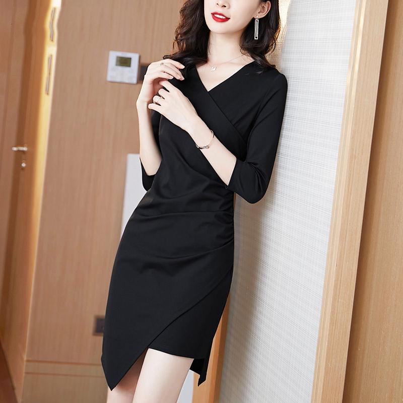 Burgundy Women V Collar Slim Dress Occupation Dress Temperament Occupation Tight Dress Vestidos