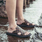 Size38-44 Summer Men Sandals Comfortable Non-slip PU Leather Plaid Beach Slippers Casual Outdoor Slippers Alphabet Drag Flip Flops