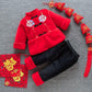 Boys Chinese Style Autumn and Winter Cotton Clothing Suit Newborn Printing Tang Suit Single-breasted Flocking Red Warm Cotton Clothing