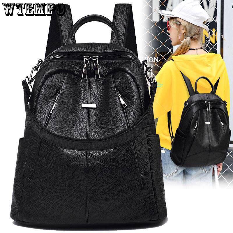 Backpack Female Trend Korean Wild Fashion Travel Bag Pu Soft Leather Lady Bag School Bag Backpack Female