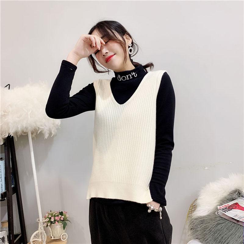 V-neck Knitted Short Vest College Style Solid Color Loose Vest Striped Casual Women's Sweater