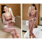 Women's Lace Bow Knot Gold Velvet Pajama Set V-Neck Solid Color Loose Comfortable Two-piece Set Out Wear Long Sleeves Nightgowns Sleeping Set