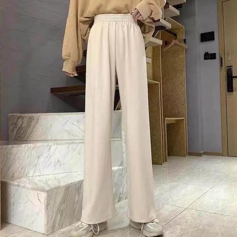 Plus Velvet Thickened Long Trousers for Female Winter Students Korean Version Loose and Thin High Waist Leisure Sports Trousers