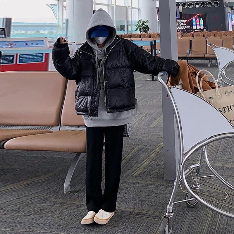 Women's Short Down Jacket Thick and Versatile Loose Bright Face Stand-up Collar Hoodless Winter Padded Jacket Warm Winter Thick Coat