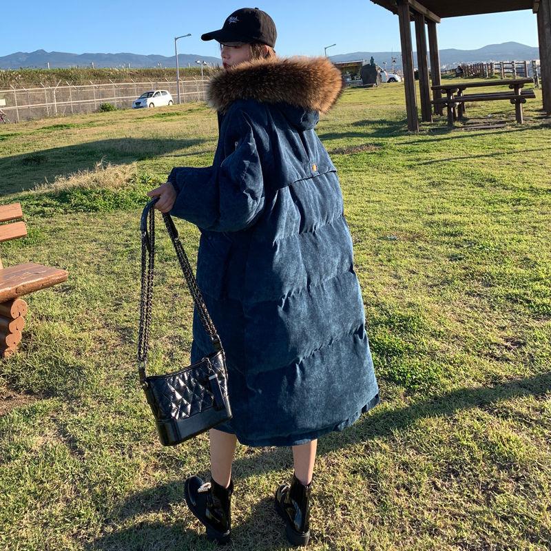 Gold Velvet Down Jacket Women's Winter Mid-length Loose and Thicker Thin Over-the-knee Jacket Women