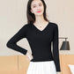 Autumn and Winter Knitted V-neck Sweater All-match Slim Short Top Small Simple Solid Color Female Bottoming Shirt