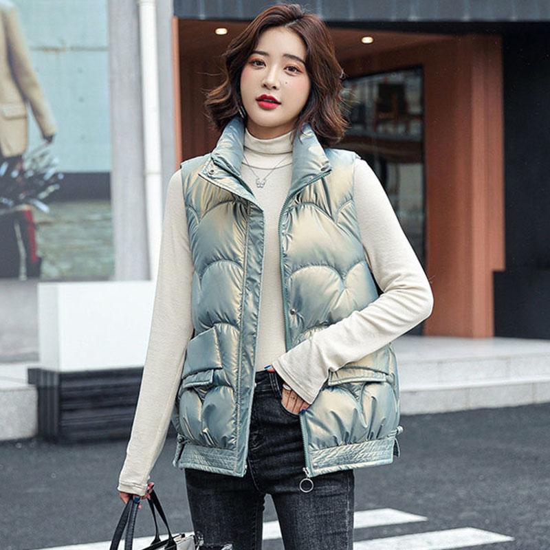 Shiny Down Cotton Waistcoat Women's Short 2021 Autumn and Winter New Style Korean Loose Thick Waistcoat Waistcoat Vest Jacket