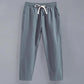 Men's Summer Linen Ninth Pants Loose Straight Casual Trousers Thin Cotton Linen Pants Youth Sweatpants Adjustable Elastic Waist Pants