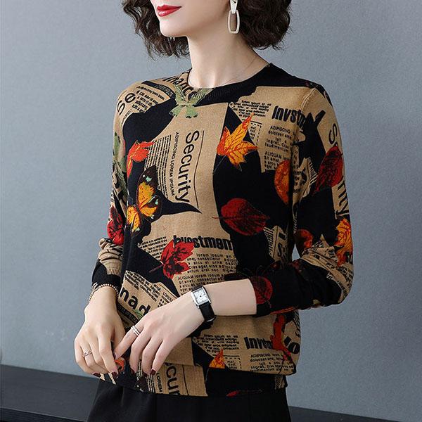 Autumn and Winter Vintage Letter Printing Cashmere Sweater Women's Knitted Bottoming Sweater Loose O-Neck High-end Sweater Warm Knit Jumper