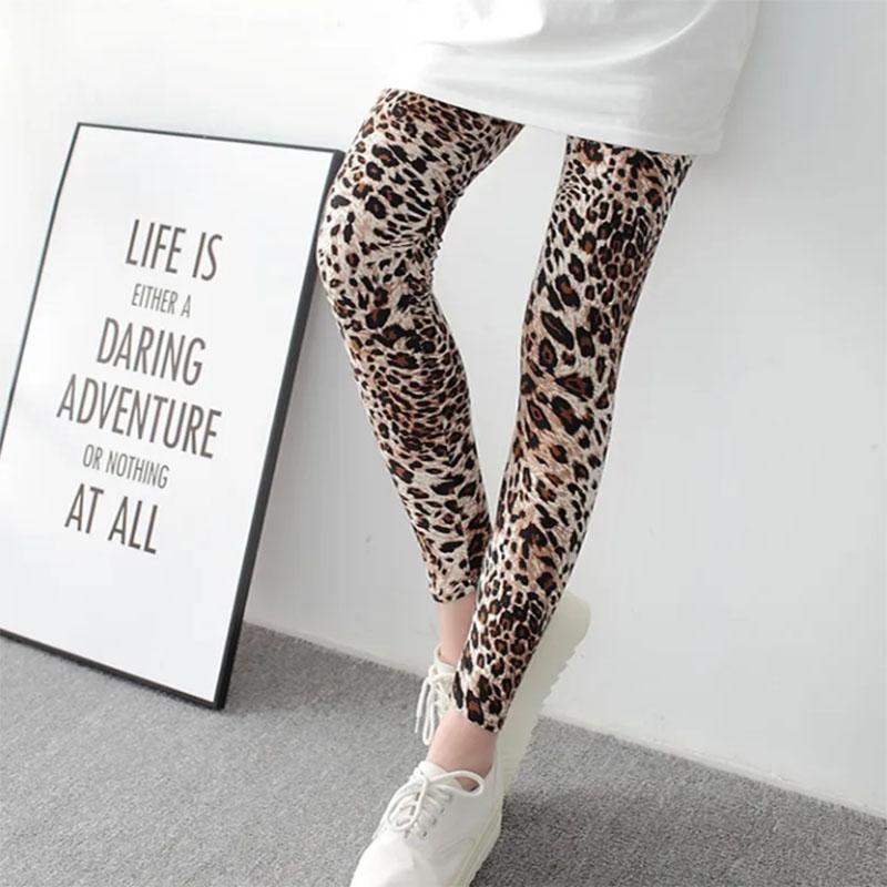 Thin Section Slimming Yoga Casual Leopard Print Slim Sports Elastic Pants Large Size Nine Points Leggings Women's Outer Wear
