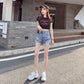WTEMPO Summer Denim Shorts Children Students Loose High Waist Wide Legs Broken Holes Wild Thin Dress