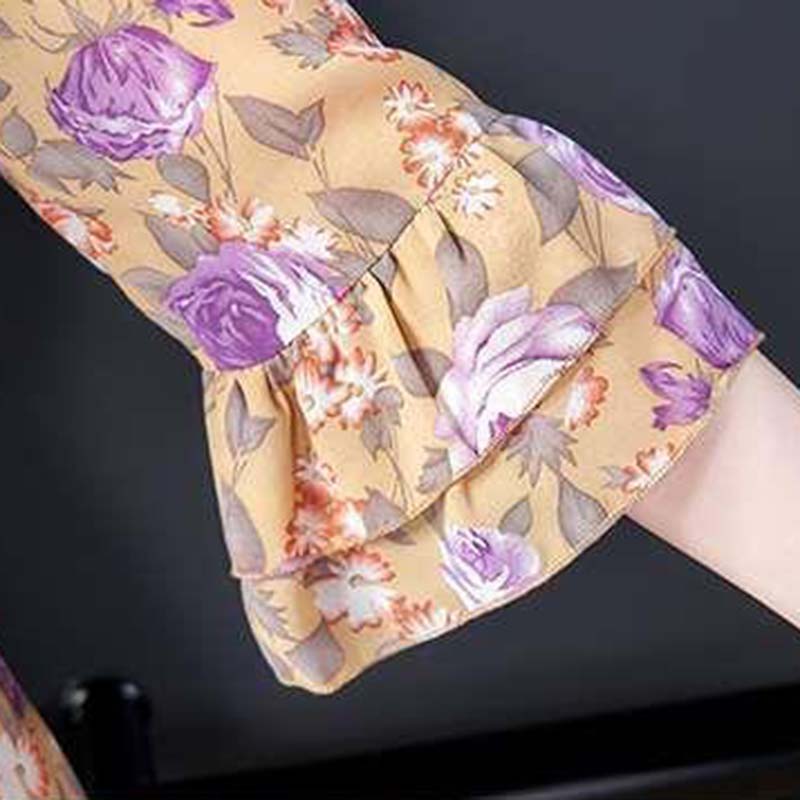 Women's Summer Half Sleeve Chiffon Shirt Printed Loose Large Size Top Mid Length