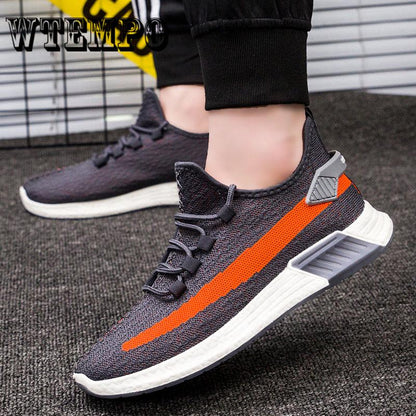 Spring Breathable Large Men's Sports Raised Round Head Flat Heel Lace Up Mesh Shoes