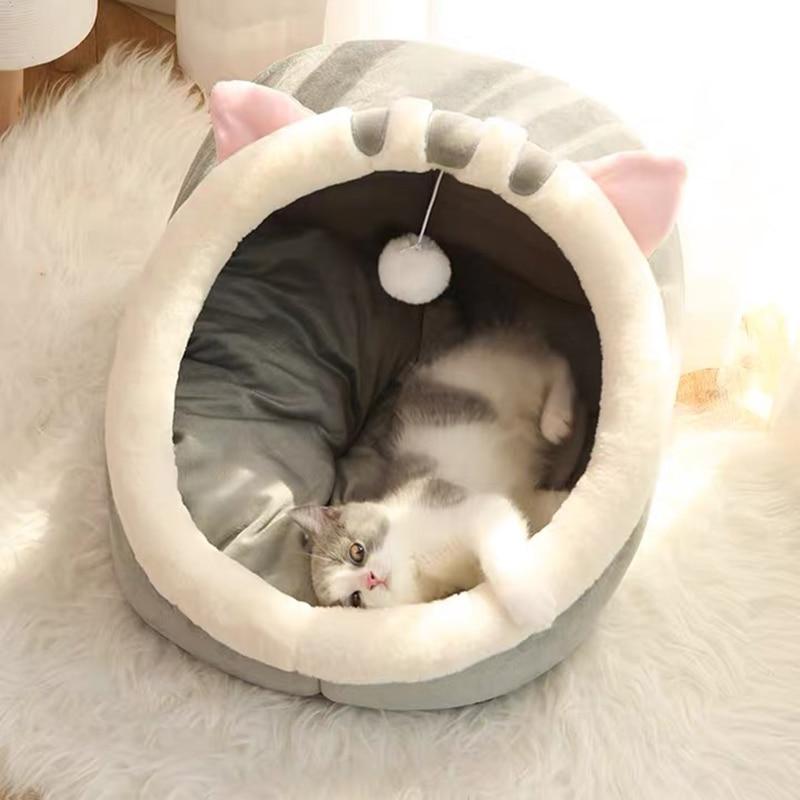 Cat Bed Warm Pet Basket Cozy Kitten Lounger Cushion Cat House Tent Soft Mat Bag