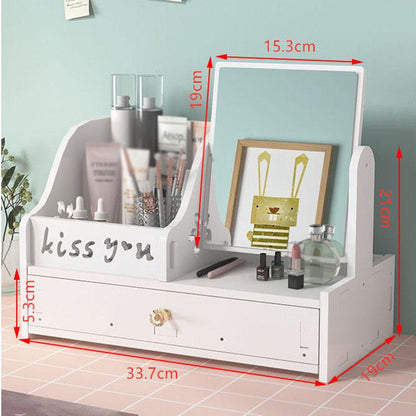 WomenVanity Mirror with Storage  Integrated Desktop Removable Makeup Mirror Bedroom Dormitory
