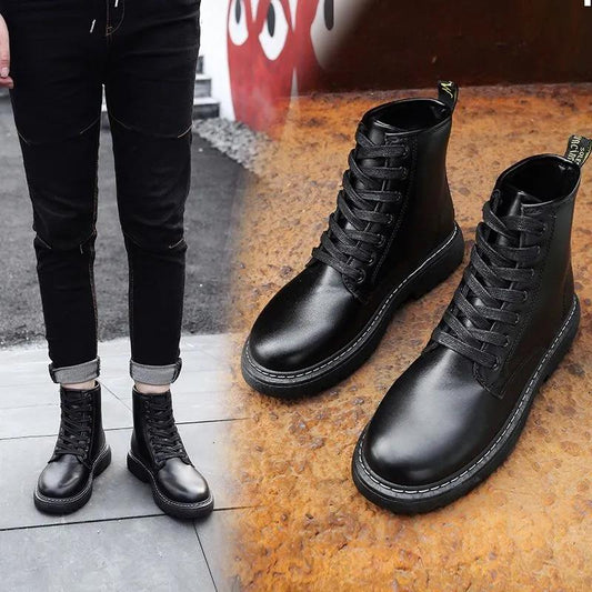 British Style Fashion Martin Boots Men's High-top Shoes Korean Leather Boots All-match High School Boots
