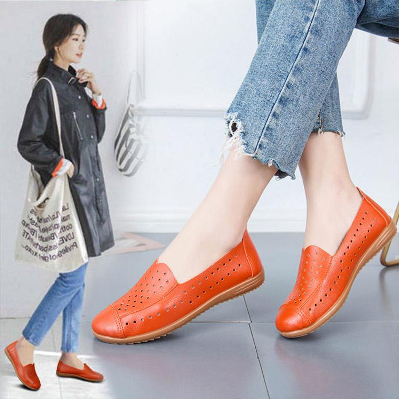 Spring Summer Women's Hollow Sandals Flat Non-slip Set Foot Leather Shoes Casual Beef Tendon Soft-soled Shoes
