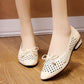 Women's Shoes Spring Flat Hollow Pumps Soft Leather Shoes Bow Low Heel Soft Sole