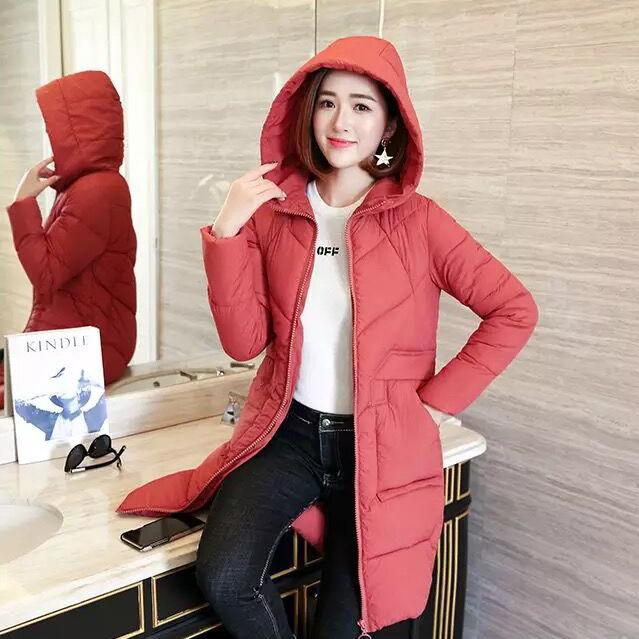 Winter Womens Parka Jacket Casual Hooded Jacket Autumn Zipper Outerwear Women Midium Long Solid Color Slim Coats Jackets