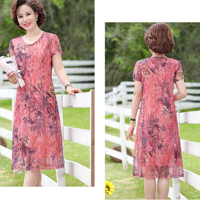 Plus Size Summer Dress for Women  Mid-length  Printed Over-the-knee Floral Dress Chiffon Dress