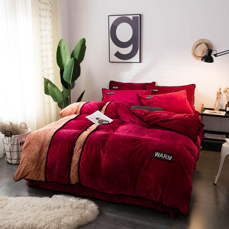 Fleece Bedding Set King Queen Size 4Pcs Bed Set Winter Warm Duvet Cover Pillow Cover Bed Sets