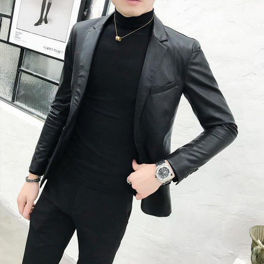 Fashionable Urban Men's Leather Jacket Autumn and Winter Fashion Trend Slim Plus Velvet Warm Sheepskin Jacket