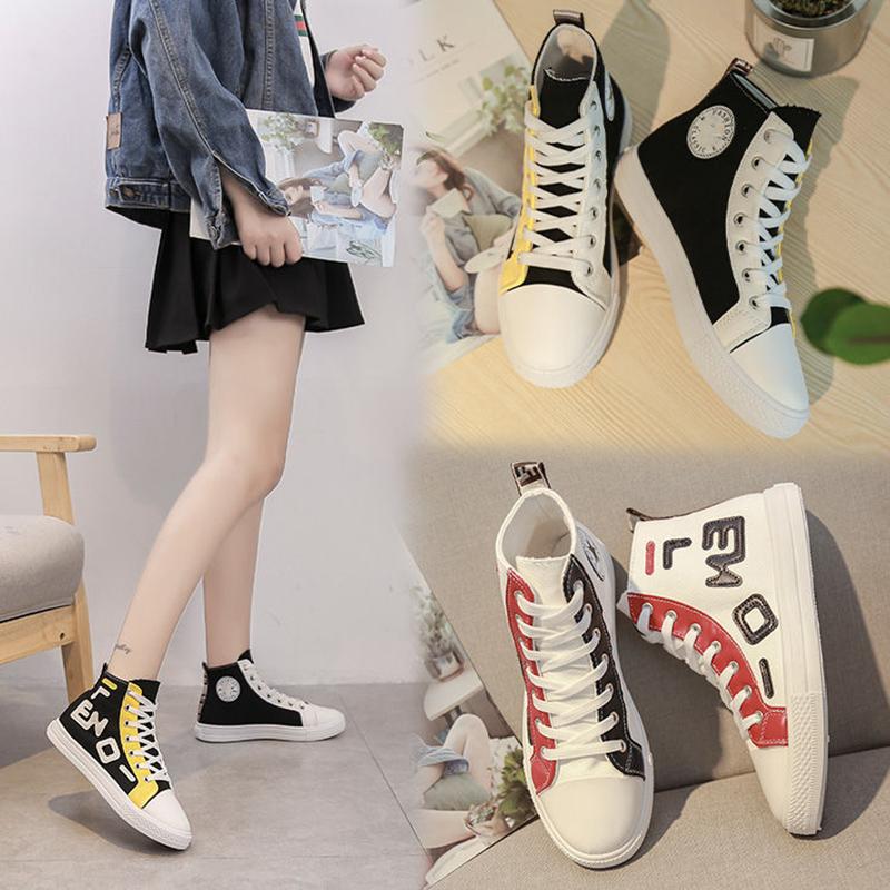 Ladies High-top Canvas Shoes Korean Style Student Board Shoes for Spring and Summer All-match Casual Sports Shoes