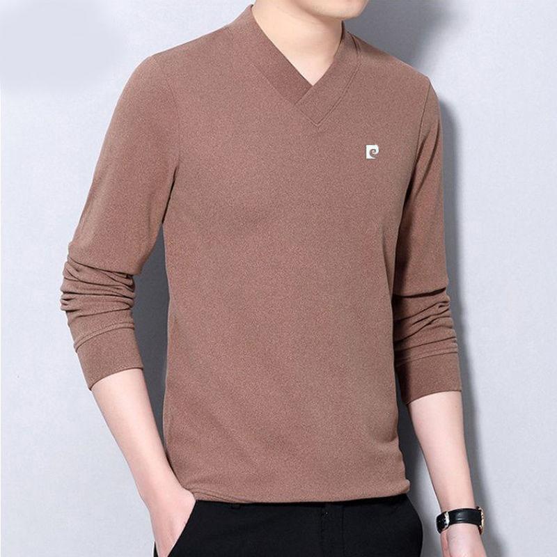V-neck Long-sleeved Men's Sweater Autumn/winter Pure Color Casual Bottoming Shirt Warm Men's Clothing