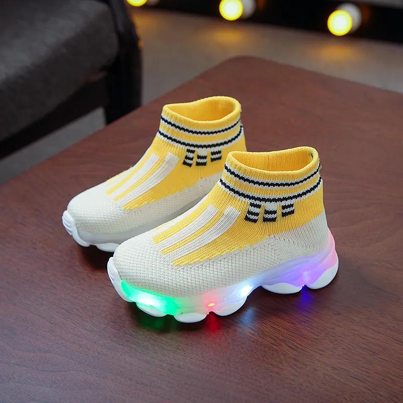Korean Socks Shoes Boys and Girls LED Light Shoes Breathable Children's Sneakers