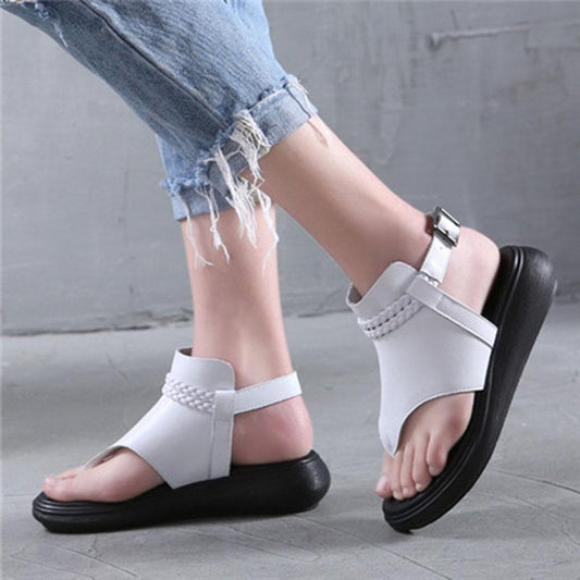 Plus Size 36-40 Summer Women Outdoor Black Rome Flip Flop Flat Bohemian Beach Shoes Non-slip Office Lady Leather Sandals