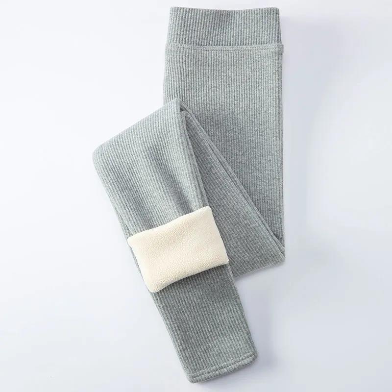 Solid Color Winter Plus Velvet Thick Vertical Striped Leggings Women's Outer Wear Trousers Plus Size Tight-fitting Stretch High-waist Pants