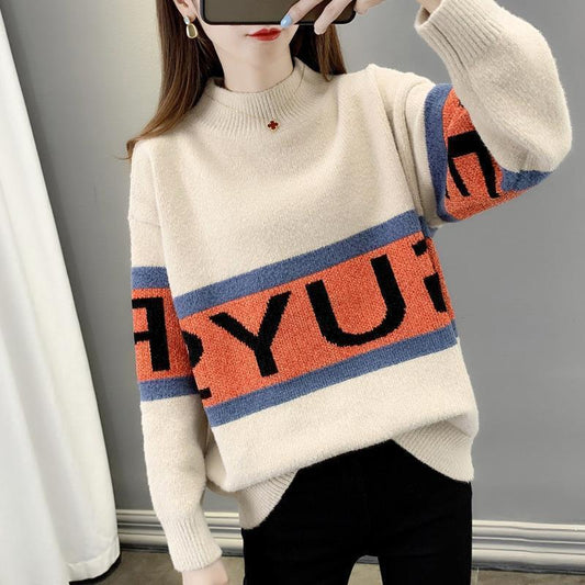 Autumn Winter  Women Fashion Sweater Casual Knitting Sweater Half Turtleneck Pullovers Loose Casual Long Sleeve Sweater