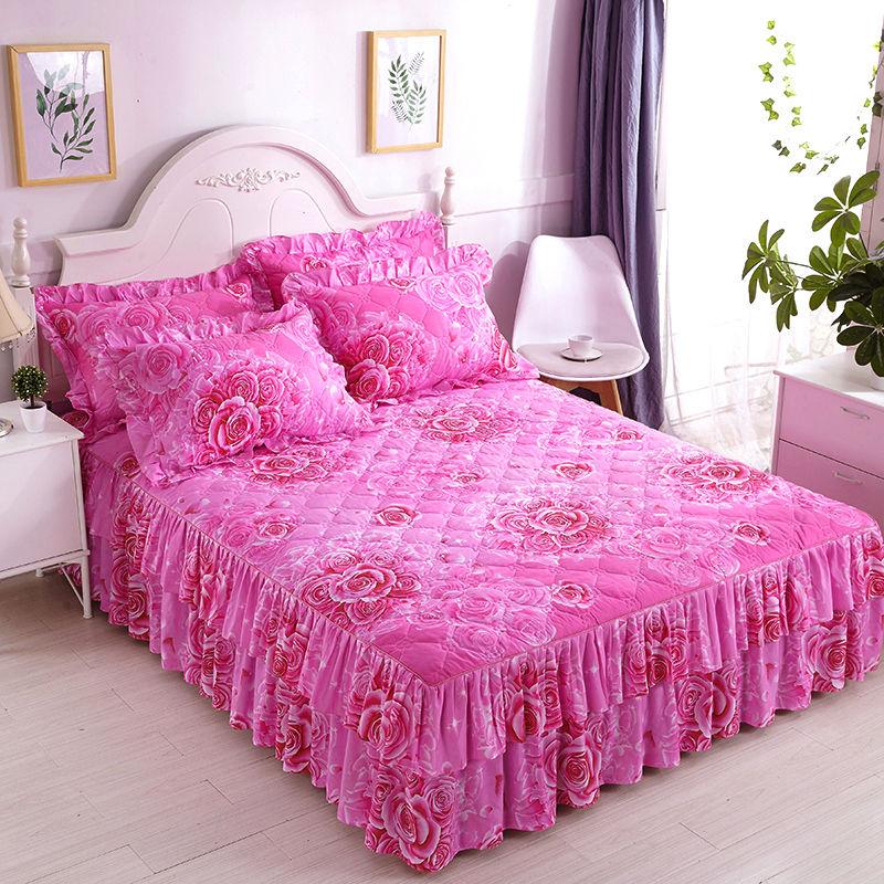 3pcs/set  Korean Style Princess Wind Bed Skirt Bedroom Thick Cute Bed Sheet Large Double Cotton Bed Sheet