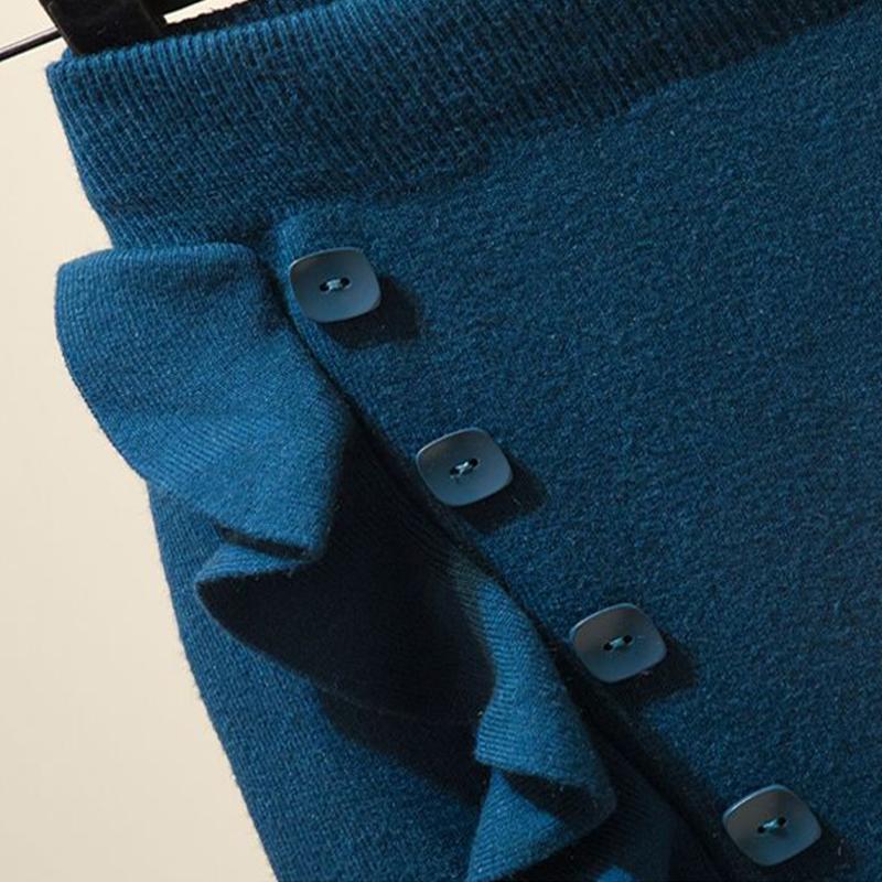 Knitted Skirt Women's Autumn Winter Skirt Winter with Sweater Wooden Ears Hip Single-breasted Skirt