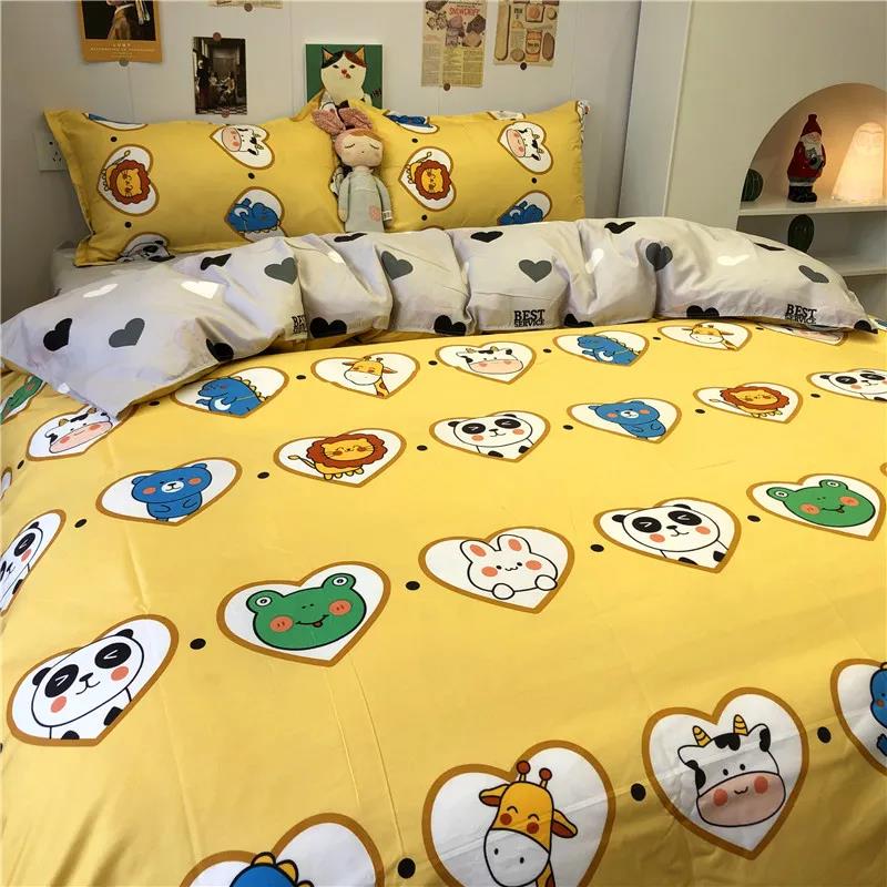 Ins Lattice Cartoon Girl Heart Bedding Four-piece Student Dormitory Three-piece Single Bed