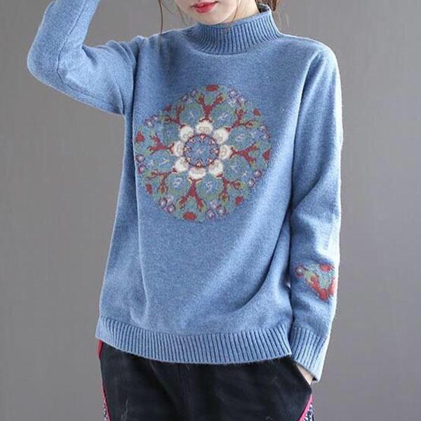 National Style Vintage Pullover Sweater Women Autumn Winter High-neck Plus Size Inner Base Sweater Loose Knitwear