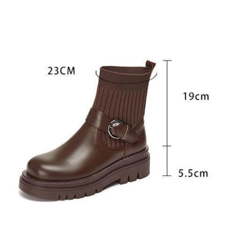 Winter Women's Short Boots Thick-heeled Thick-soled Martin Boots Fashion Knit Stitching Stretch Boots