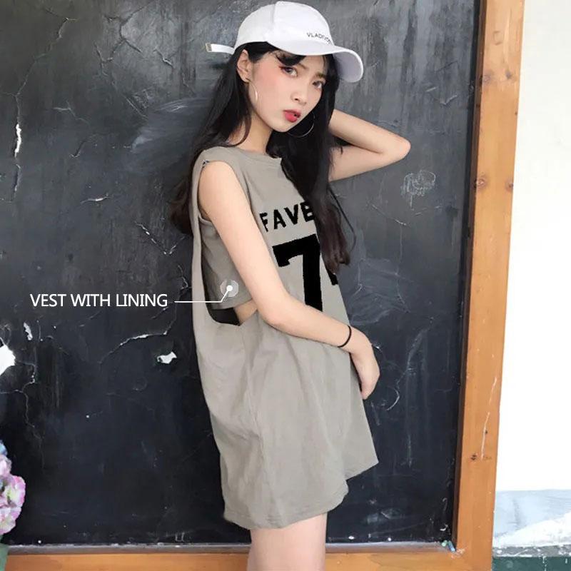 Women's Mid-length Fake Two-piece Sleeveless T-shirt Summer Loose Retro Outer Wear Vest Ins Anti-show Top Clothes Fitness Jogging Vest