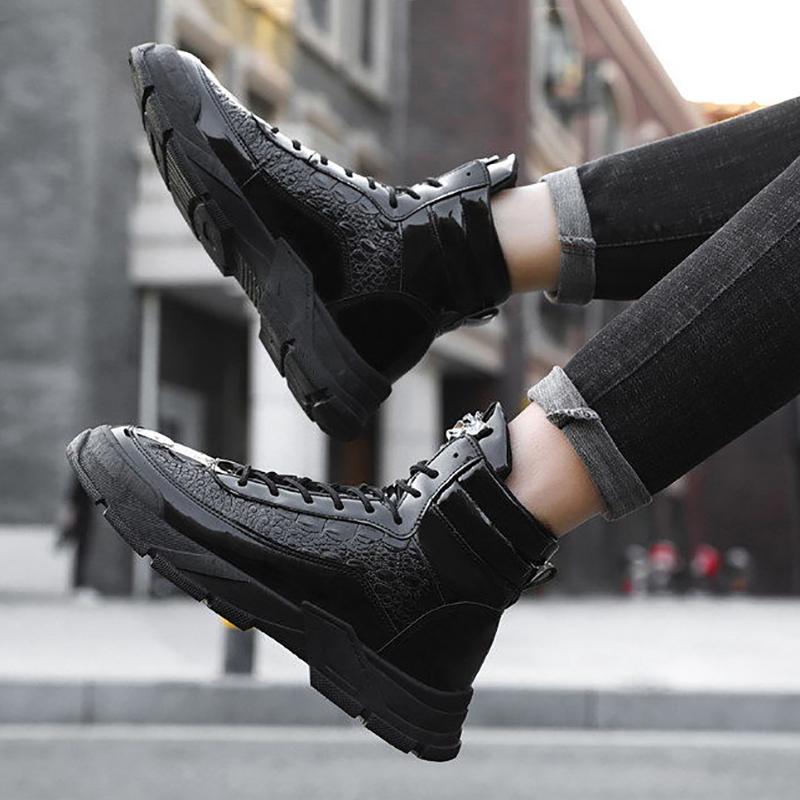 Autumn Trend Martin Boots Men's Shiny Motorcycle Boots All-match British Trendy Shoes