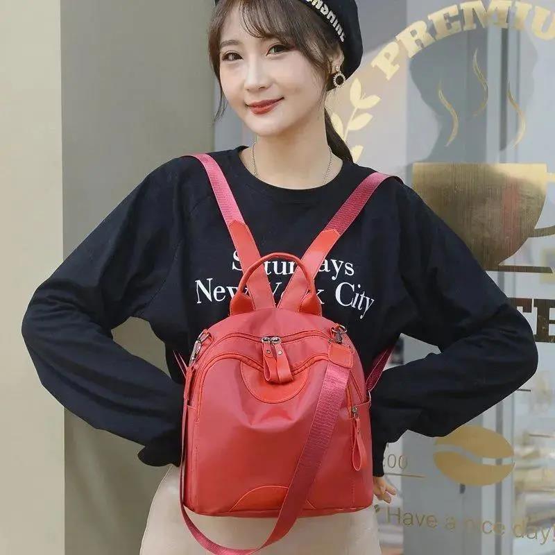 High-capacity Black Red Casual Large Capacity Simple Women's Multi-layer Canvas Backpack Travel Shopping Student Schoolbag