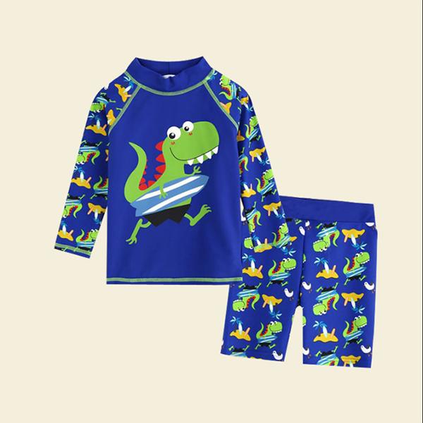 Children's Swimsuit Boy Cartoon Printing Separate Swimwear Boy Middle-aged Long-sleeved Swimming Trunks Quick-drying Bathing Suit