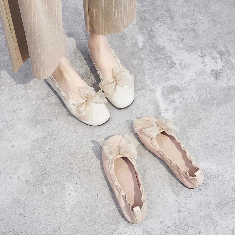 Single Shoes Women's Shallow Mouth Flat Soft and Comfortable Non-slip All-match Women's Flat Leather Shoes Lightweight Non-slip